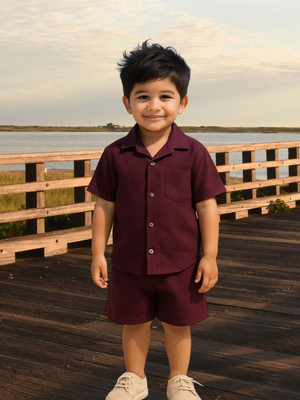 FASHION GRAB Boys Casual Shirt Shorts(Wine)