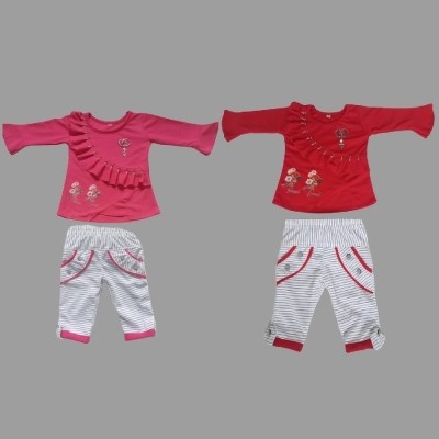 JOSHINA Baby Girls Casual Top Pant(Pink, Red)