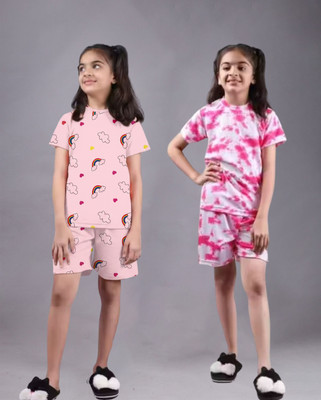 FEBVIBE Girls Casual T-shirt Shorts(Multicolor 55)