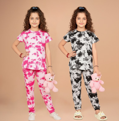 FEBVIBE Girls Casual T-shirt Pyjama(Multicolor 12)
