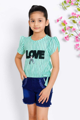 SKRAFATGARMENTS Girls Party(Festive) Top Shorts(Green)