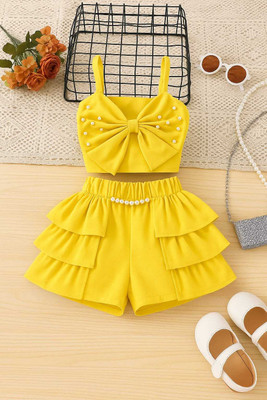 WenZoraTrends Baby Girls Casual Cravat Shorts(Yellow)