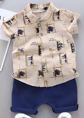 Kidsbrity Baby Boys & Baby Girls Party(Festive) Shirt Shorts(MILONE CHIKU BLUE)