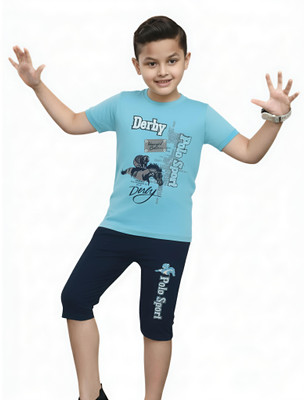 ASwings Boys Casual T-shirt Shorts(Light Blue, Black)