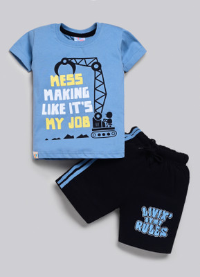 COT-n-TALES Boys Casual T-shirt Shorts(Blue, Black)