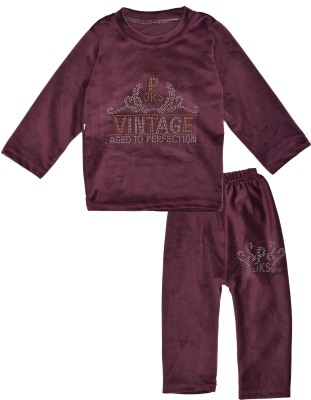 KIDS PARYANIS Baby Boys & Baby Girls Party(Festive) T-shirt Pyjama(WINE)