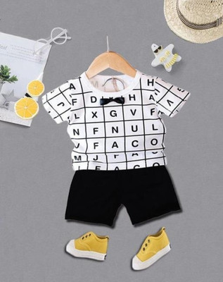 findersapparels Baby Boys Casual T-shirt Shorts(WHITE, BLACK1)