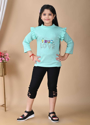 AsSahanaraDresses Girls Party(Festive) T-shirt Pant(AQUA BLUE)