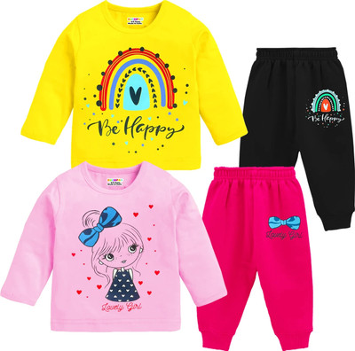 Kuchipoo Baby Girls Casual T-shirt Track Pants(Multicolor 147)