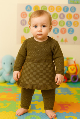 Paryag Baby Girls Casual Sweater Pyjama(Khaki)