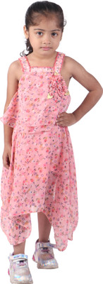stylestorm Girls Casual Top Skirt(Light Pink)