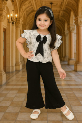 HouseOfCommon Girls Casual Top Pant(White & Black)