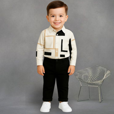MENVVY FAB Baby Boys Party(Festive) Shirt Pant(WHITE GEOMETRIC PATTERN)