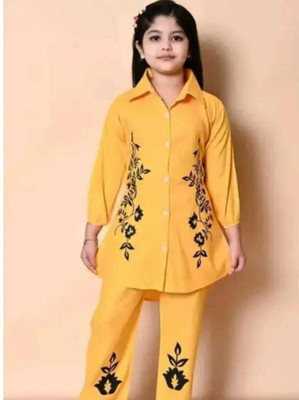 SHAIKHALEXA Girls Party(Festive) Dress Pyjama(Yellow)