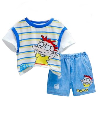 INDHRANI Baby Boys Casual T-shirt Shorts(Blue)