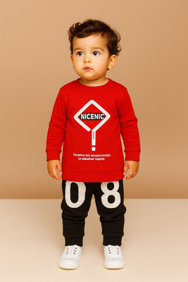 Cutevibe Baby Boys & Baby Girls Party(Festive) Sweatshirt Track Pants(RED & BLACK)