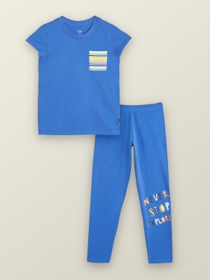 XY Life Girls Casual T-shirt Legging(Blue)