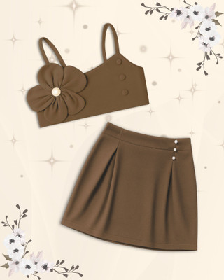 ADDYVERO Girls Party(Festive) Top Skirt(Brown)
