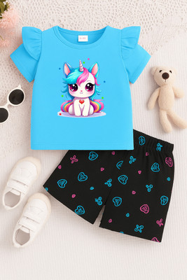 BubbleTwyst Girls Casual T-shirt Shorts(Skyblue)