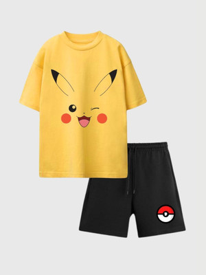 Nap Chief Boys & Girls Pokemon Casual T-shirt Shorts(Yellow & Black)