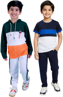 Chandrika Boys Casual T-shirt Trouser(BLUE_BOTTLEGREEN)