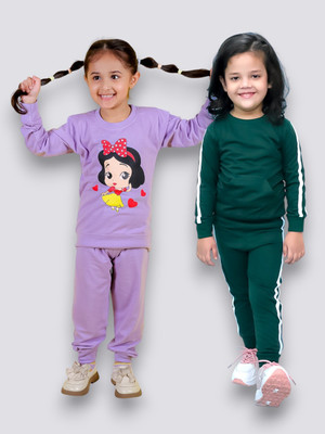Chandrika Girls Casual T-shirt Trouser(BOTTLEGREEN_PURPLE)
