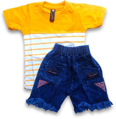 mahi creation Boys Casual T-shirt Shorts(Yellow)