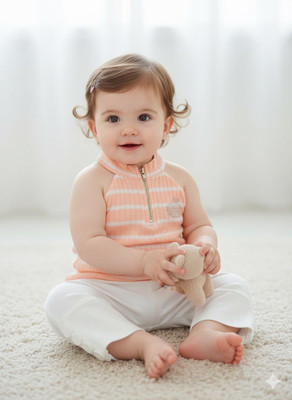 Silakaari Baby Girls Casual Top Legging(Peach-White)