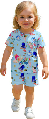 Dholakiya Empire Vibe LLP Baby Boys & Baby Girls Casual T-shirt Shorts(Skyblue)
