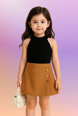 RIYANSHI Girls Casual Top Skirt(Black, Brown)