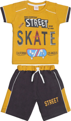 happiee bears Baby Boys Casual T-shirt Shorts(Yellow)