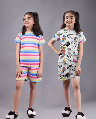 FEBVIBE Girls Casual T-shirt Shorts(Multicolor 52)