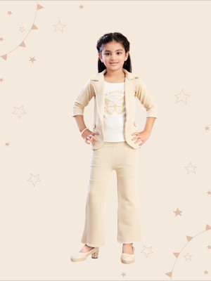 Kidotsav Girls Party(Festive) Coat Pant(Fawn)