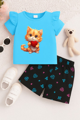 BubbleTwyst Girls Casual T-shirt Shorts(Skyblue)