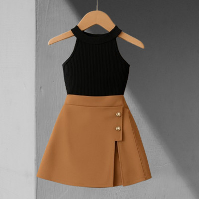 RIYANSHI Girls Casual Top Skirt(Black, Brown)
