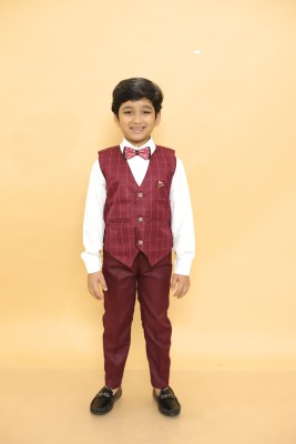 Alles Marche Boys Party(Festive) Waistcoat Bow Tie, Pant, Shirt(Maroon)