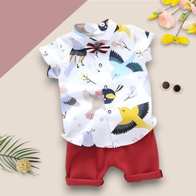 WinsKart Baby Boys & Baby Girls Party(Festive) Shirt Shorts(DOVEBIRD_WHITE_RED)
