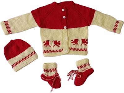 Cute Collection Baby Boys & Baby Girls Casual Sweater Bootie, Cap(Red & Yellow)