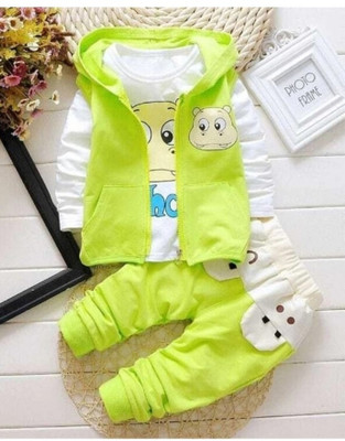 CocksComb Baby Boys & Baby Girls Party(Festive) T-shirt Pant(White, Green)