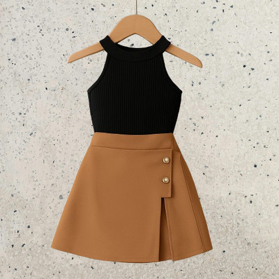 RIYANSHI Girls Casual Top Skirt(Black, Brown)