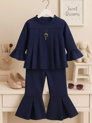 wah mayur Girls Casual Top Pant(Navy Blue)