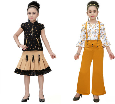 CLOTH ADDA Girls Party(Festive) Skirt Top(Yellow)