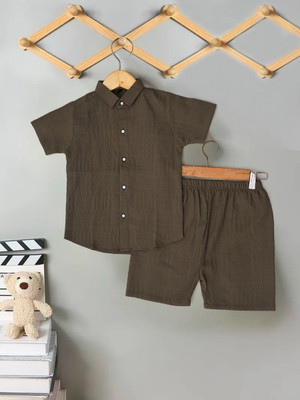 HETSHREE FASHION Boys Party(Festive) Shirt Shorts(COFFEE)