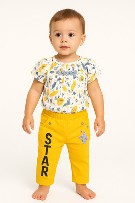 Little Smile Baby Girls Party(Festive) Top Pant(Yellow)