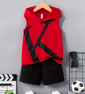 MUSNAHGARMENTS Baby Boys Casual T-shirt Shorts(RED AND BLACK)