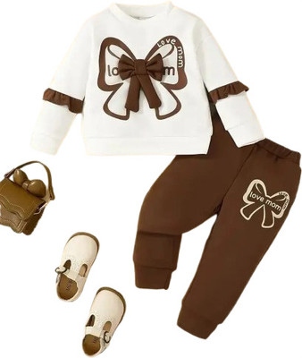 I M G FASHION Boys & Girls Casual T-shirt Pant(white, coffee)