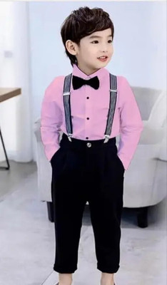 HV CREATION Boys Party(Festive) Shirt Pant, Bow Tie, Suspenders(pink)