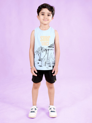 KiddoPanti Baby Boys Casual T-shirt Shorts(Blue & Black)