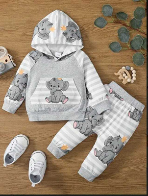 ENCASH FASHION Baby Boys & Baby Girls Casual T-shirt Trouser(GREY)