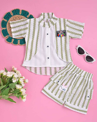 MYTEX FASHION Baby Girls Casual Top Shorts(White, green)